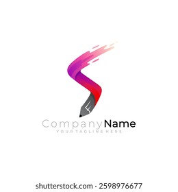 S logo and pencil design combination, student icons