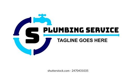 S logo plumbing. plumber logo template, icon and vector, logo for business. Plumbing service vector illustration. Toilet or pipe reparation icon