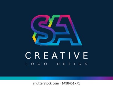 S A Logo. SA Letter Design Vector with Magenta blue and green yellow color