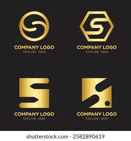 S logo set business and company with golden color branding design