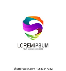 Plantilla de diseño del logotipo y del escudo de S, iconos coloridos, logotipo 3d