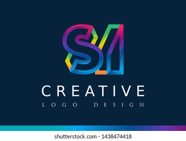 S I Logo. SI Letter Design Vector with Magenta blue and green yellow color