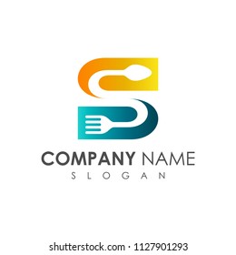 S Logo With Spoon And Fork, Restaurant Logo, Letter S Logo