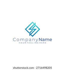 S-Logo und Donner-Design-Kombination, quadratische Logo-Vorlage