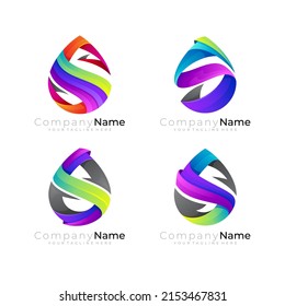 S logo and water drop design, set water drop logo colorful