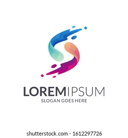 S logo with water splash motion shape, wave letter s logo design, creative initial letter vector, logotype element for template