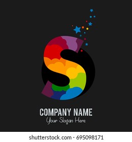 S Logo.S Letter Icon Design Vector Illustration. Iridescent color solution. Isolated on a black background.