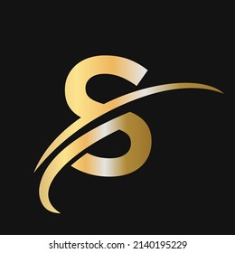 S logotype-basiertes Alphabet Business Logo goldene Farbe. Initialbuchstaben S Logo-Design mit Swoosh-Zeichen