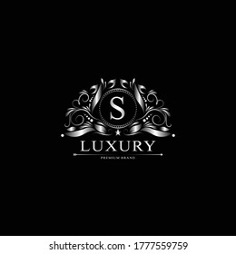 S Luxury Logo. Template flourishes calligraphic elegant ornament lines. Business sign, identity for Restaurant, Royalty, Boutique, Cafe, Hotel, Heraldic, Jewelry, Fashion and other vector illustration
