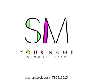 S & M initial minimalist logo template vector