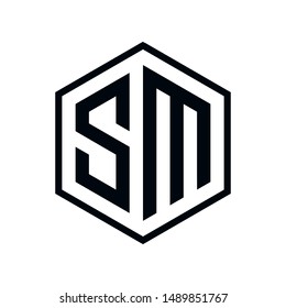 S M letter hexagon logo design