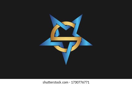 S M Letter with Star Logo Template vector icon illustration design. Modern Star logo in elegant style with Black Background