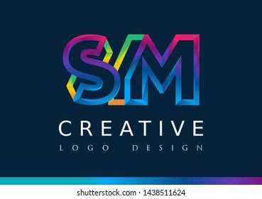 S M Logo. SM Letter Design Vector with Magenta blue and green yellow color