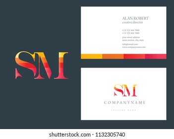 S and M multicolor letter joint logo design with business card template
