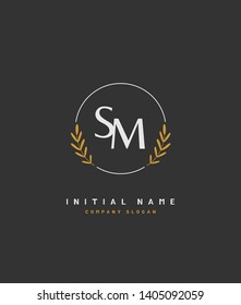 S M SM Beauty vector initial handwriting logo of wedding, fashion, jewerly, heraldic, boutique, floral and botanical with creative template for any company or business.