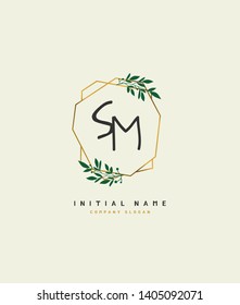 S M SM Beauty vector initial handwriting logo of wedding, fashion, jewerly, heraldic, boutique, floral and botanical with creative template for any company or business.