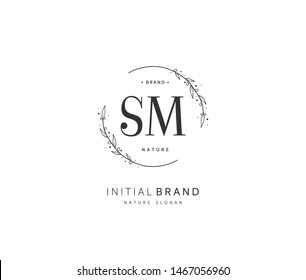 S M SM Beauty vector initial logo, handwriting logo of initial signature, wedding, fashion, jewerly, boutique, floral and botanical with creative template for any company or business.