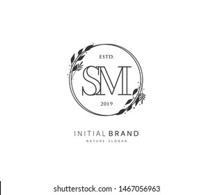 S M SM Beauty vector initial logo, handwriting logo of initial signature, wedding, fashion, jewerly, boutique, floral and botanical with creative template for any company or business.