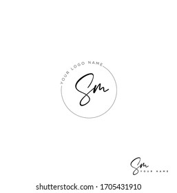 S M SM Letra inicial letra manuscrita y logotipo de firma.	