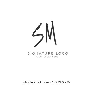 S M SM Initial signature handwriting or handwritten logo for identity. Logo with hand drawn style.