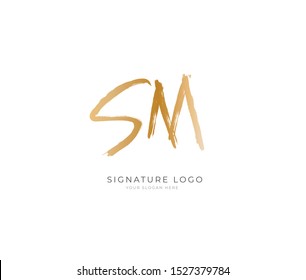 S M SM Initial signature handwriting or handwritten logo for identity. Logo with hand drawn style.
