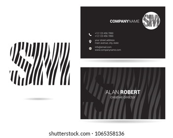 S & M waves line joint logo design with business card template