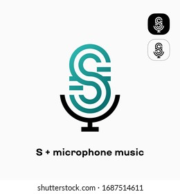 
S + microphone. Microphone logo. Letter S. Company logo