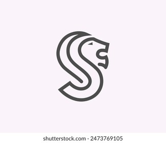 S mono line head lion initial logo design template illustration inspiration