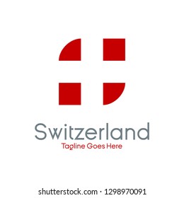 S monogram logo design with Switzerland flag concept. letter S and cross icon on negative space. initial S vector template