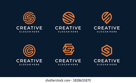 S monoline logo illustration vector graphic bundle design