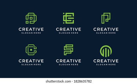 S monoline logo illustration vector graphic bundle design