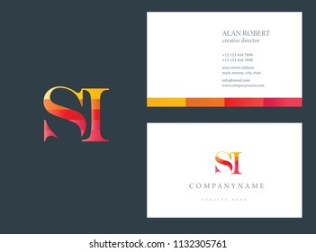 S and I multicolor letter joint logo design with business card template