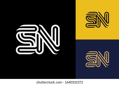 S and N combination Lines Letter Logo Creative Line Letters Design Template