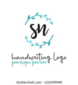 S N Initial handwriting logo vector