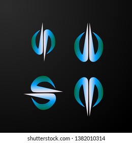 S, N, M, and W initial letter for logo icon or sign technology company or sport team