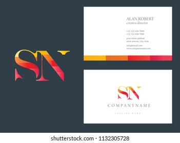 S and N multicolor letter joint logo design with business card template