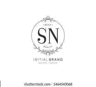 S N SN Beauty vector initial logo, handwriting logo of initial signature, wedding, fashion, jewerly, boutique, floral and botanical with creative template for any company or business.