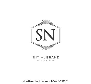 S N SN Beauty vector initial logo, handwriting logo of initial signature, wedding, fashion, jewerly, boutique, floral and botanical with creative template for any company or business.