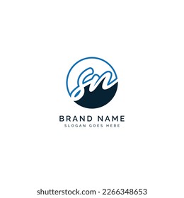 S, N, SN Initial letter handwritten and signature vector image template in round shape logo