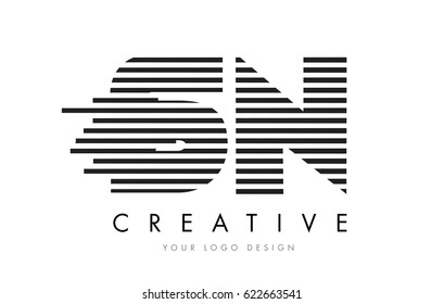 S N Zebra Letter Logo Design with Black and White Stripes Vector
