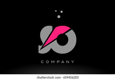 so s o alphabet letter logo pink grey black creative company vector icon design template