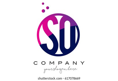 SO S O Circle Letter Logo Design with Purple Magenta Dots Bubbles Vector Illustration