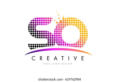SO S O Dots Letter Logo Design with Magenta Bubble Circles and Swoosh
