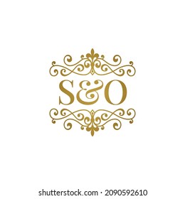 S O initials logo ornament gold. Letter SO wedding ampersand or business partner symbol.	
