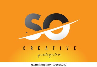 SO S O Letter Modern Logo Design with Swoosh Cutting the Middle Letters and Yellow Background.