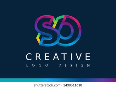 S O Logo. SO Letter Design Vector with Magenta blue and green yellow color
