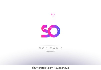 so s o  pink purple modern creative gradient alphabet company logo design vector icon template