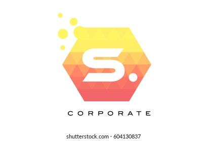 S Orange Hexagon Shaped Letter Logo Design with Dots Bubbles.