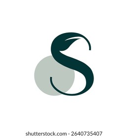 S Organic Leaf icon logo. S letter initial monogram. Nature related green leafy logo. Yoga logo. Calm logo.