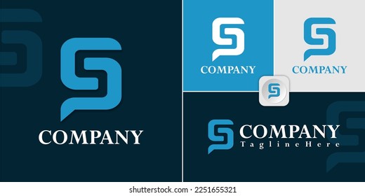 S P letter logo and message icon